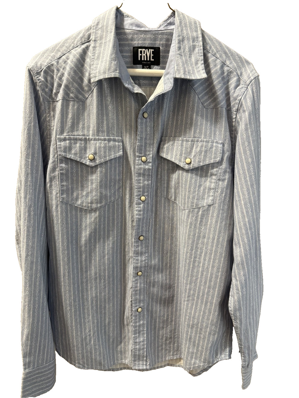 Frye Men's Pearl Snap Button Down Lt Blue textured Size L Western Cowboy Country
